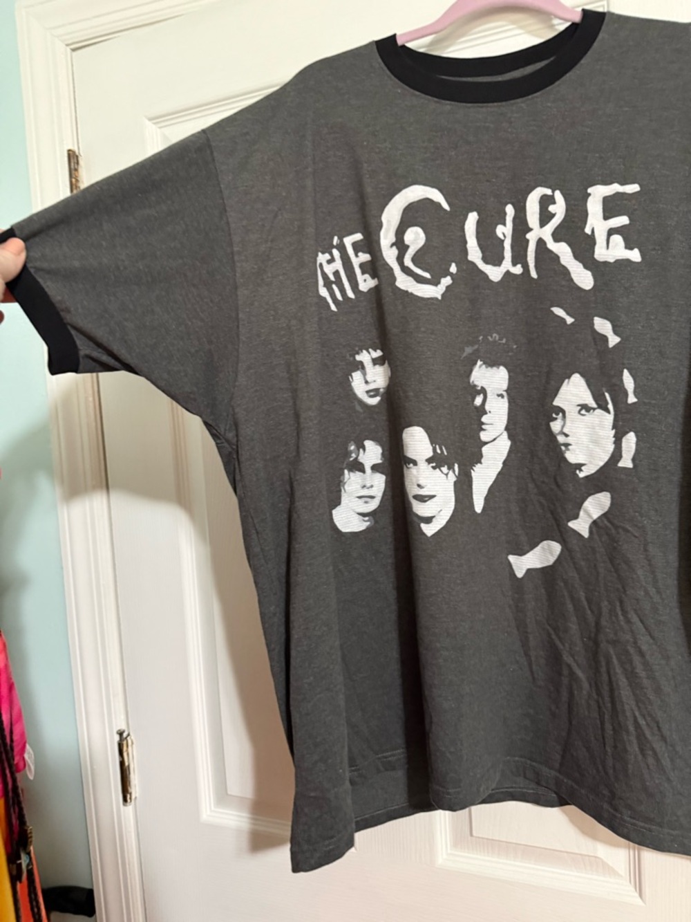 The Cure Graphic Ringer T-Shirt - Dark Gray with Black Trim,brand new condition! - Picture 2 of 3